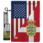 Breeze Decor - US Denmark Friendship Flags of the World US Friendship Garden Flag Set - US Friendship Beautiful Mini Garden Flag with Metal Garden Banner Pole Stand - Complete Set with Garden Pole - 16" x 40" Power Coated Metal Flag Stand