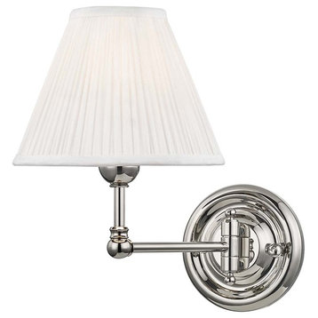 Classic No.1 Swing-Arm Wall Sconce, Off-White Silk Shade, Polished Nickel