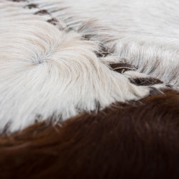 Modern Cowhide Patchwork Area Rug, Round, Handmade Brown White, 4'3" - Area Rugs