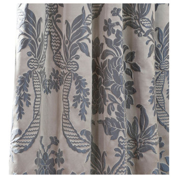 Magdelena Silver & Blue Faux Silk Jacquard Fabric Sample, 4"x4"