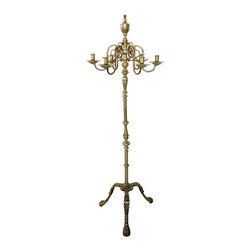 Swedish or Dutch Brass Six-Light Floor Candelabra - Candleholders