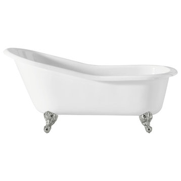 Cheviot Products Slipper Cast Iron Bathtub With Continuous Rolled Rim, Chrome