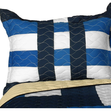 Waves Axero 3PC Vermicelli-Quilted Patchwork Geometric Quilt Set Full/Queen