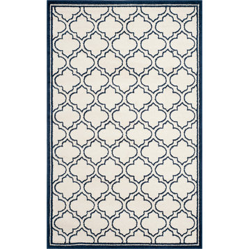 Safavieh Amherst Amt412M Outdoor Rug, Ivory/Navy, 7'0"x7'0" Square