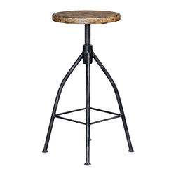 Uttermost Dalvin 14"W Rustic Industrial Backless Round Wood Seat Bar Stool - Bar Stools And Counter Stools