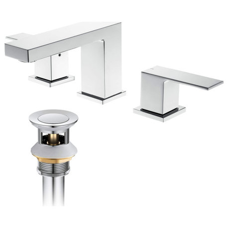 Cube 8" Widespread Bathroom Sink Faucet With Drain Assembly, Chrome