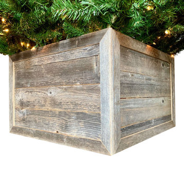 HomeRoots 18" Square Natural Weathered Gray Christmas Tree Collar