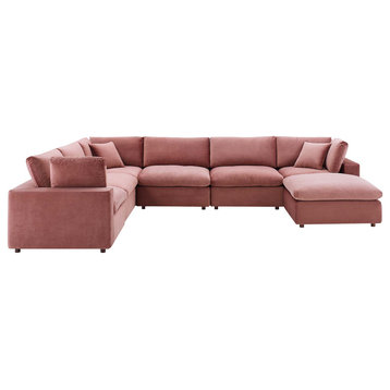 Commix Down Filled Overstuffed Performance Velvet 7-Piece Sectional, Dusty Rose