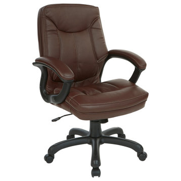 Executive Mid Back Chocolate Faux Leather Chair With Contrast Stitching