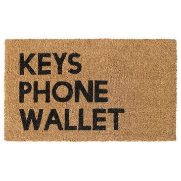 Black Machine Tufted Keys Phone Wallet Doormat, 18" x 30"