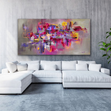 72"x48" Topaz pink purple gray abstract Art Large Modern Painting MADE TO ORDER