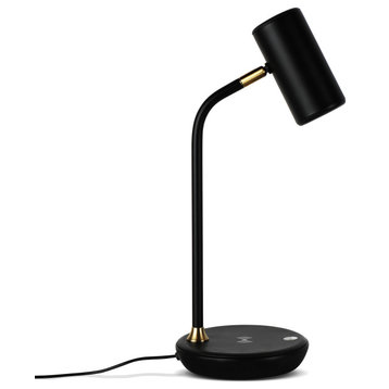 Brightech Ezra Office Desk Lamp Wireless, Charging Pad, Color Change, Black