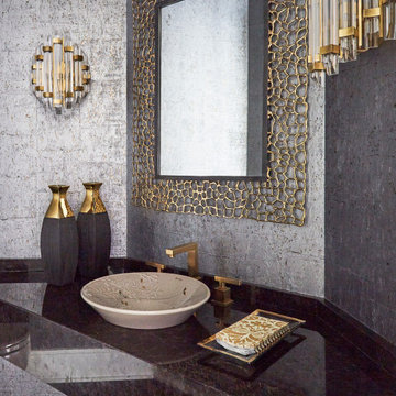 Contemporary Powder Room in Gold, Silver, and Black