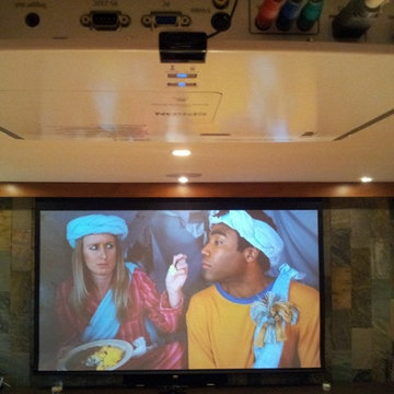 120' big screen and projector installation, 7.1 Surround. View from projector