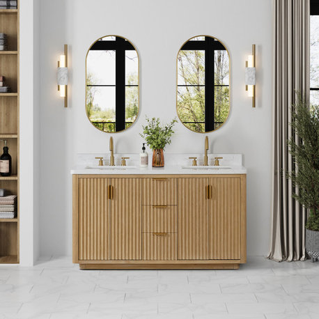 Vinnova Cadiz Bath Vanity, Composite Stone Top, Washed Ash Grey, 60", No Mirror