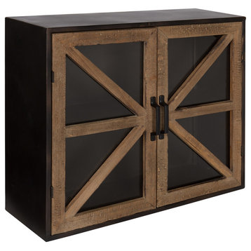 Mace Rustic Wood and Metal 2-Door Decorative Cabinet, Rustic Brown 24x8x20