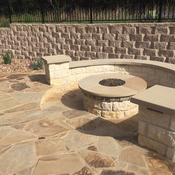 Flagstone patio w/ sunken gas fire pit and seating area