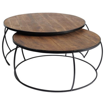 Clapp I, Set of 2, 41", 38" Brown Wood Top Black Iron Base Nesting Coffee Tables