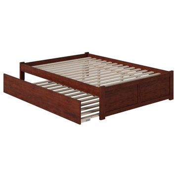 Bowery Hill Modern Wood Queen Platform Panel Bed with Trundle in Walnut