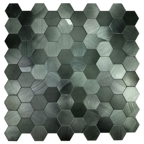 Peel & Stick 1.3125 in x 1.3125 in Aluminum Metal Hexagon Mosaic in Space Blue