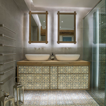 Eclectic Bathroom with Antique Tiles, Hong Kong