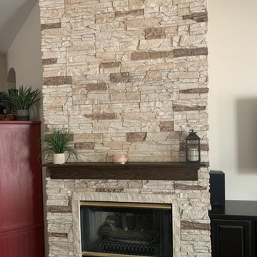 Vanilla Bean Stacked Stone Fireplace Surround