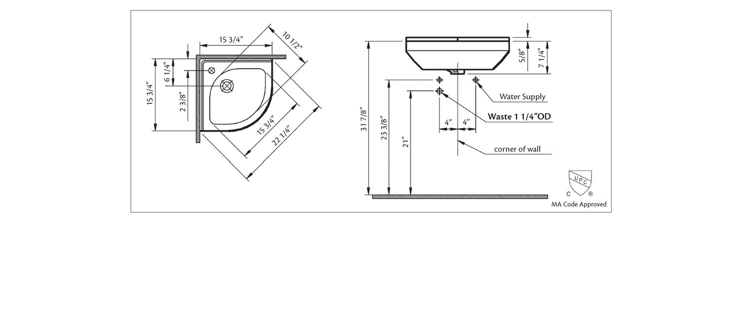 Cheviot Products Petite Corner Pedestal Sink