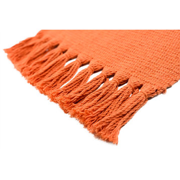 Handmade Cotton Placemats with Tassels, Coral, Set of 6