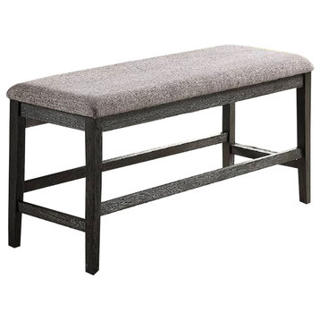 Benzara BM231847 Distressed Wooden Dining Bench With Fabric Seat, Gray