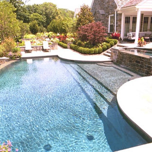 フィラデルフィアの大きいオーダーメイドトラディショナルスタイルのおしゃれなプール (天然石敷き) の写真