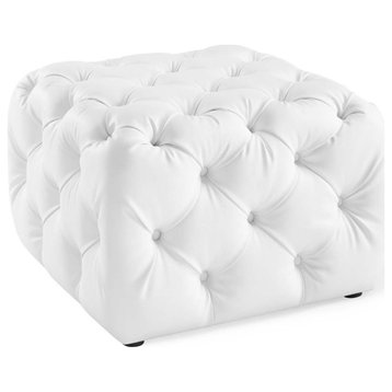 Anthem Tufted Button Square Faux Leather Ottoman, White