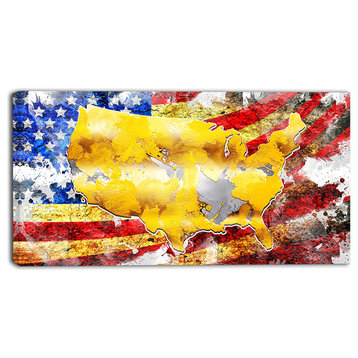 "USA Map on Flag" Canvas Painting