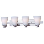 Maxim Lighting International - Conical 4-Light Bath Vanity Sconce - Brighten up your powder room with the classic Conical Bath Vanity Fixture. This 4-light vanity fixture is beautifully finished in unique color with glass shades to match your existing hardware. Whether hung over a pedestal sink or a full vanity, this fixture illuminates your space and sheds light on your morning and nightly routines.