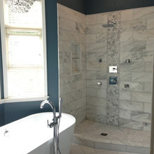 Transitional Marble Bathroom