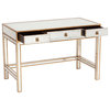 Sorvino Hollywood Regency Silver Leaf Mirror Gold 3 Drawer Writing Desk