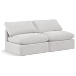 Meridian Furniture - Indulge Upholstered Modular Sofa, Cream, 2-Piece: 2 Armless Chair, Down Stuffed Velvet - Experience ultimate comfort and style with our cream velvet Indulge Sofa. The luxurious velvet will elevate the aesthetic of any room. This sofa provides ample space for you to relax while its modular build offers the option of unlimited configurations. Whether you're looking to add a stylish element to your living room or a comfortable seating option to your bedroom, this sofa is the perfect choice.