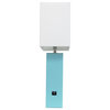 Elegant Designs Modern Leather Table Lamp with USB and White Fabric Shade, Aqua
