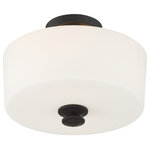 Crystorama - Travis 2 Light Black Forged Ceiling Mount - Versatile enough to fit into any interior, this fixture produces a soft, diffused light that adds warmth to any space. The Travis collection features a white glass frame supported by a chunky metal finial . Adding a touch of class to your space, this timeless addition adds a delicate balance of function and style.