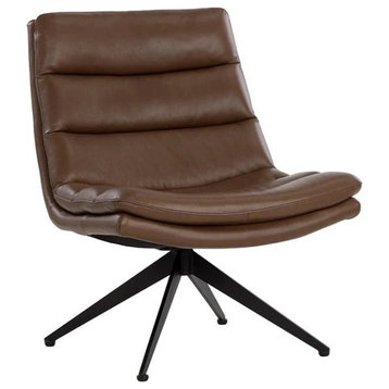 Lanzo Swivel Lounge Chair, Missouri Mahogany Leather