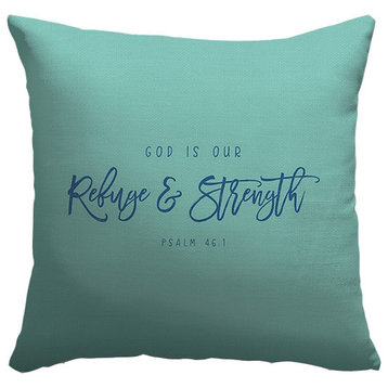 "Psalm 46:1 - Scripture Art in Blue and Teal" Pillow 20"x20"