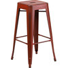 30" High Backless Distressed Kelly Red Metal Indoor-Outdoor Barstool