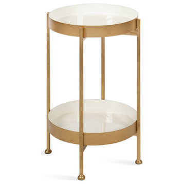 Nira Two-Tiered Metal Side Table, White/Gold 15x15x24