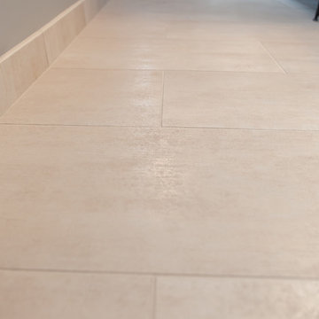 Master bath with enlarged shower and espresso bamboo vanity