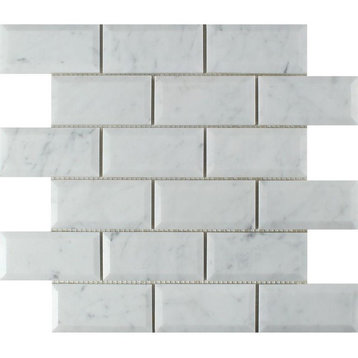 Carrara Italian Marble Deep-Beveled Brick Mosaic, 2 X 4 Honed, 10 sq.ft.