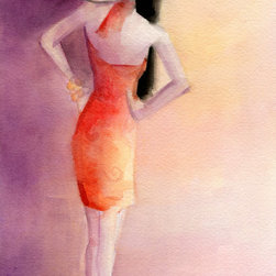 White Hat And Orange Sundress Fashion Illustration - Fine Art Prints