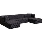 Meridian Furniture - Coco Velvet Upholstered 3pc. Sectional, Black - Make room for the whole gang when you add this Coco velvet three-piece sectional to your living room, den or family room. This beautiful sectional features soft black crushed velvet upholstery covering every surface for a look that's sumptuously affluent and elegant. Deep button tufting on the front, sides and back of this sectional sofa give it an upscale look while adding to its resilient form. Deep seats and a generous size make this sectional extra inviting for binge watching TV or taking long, restful naps.
