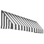 Awntech - Awntech 10' San Francisco Acrylic Fabric Fixed Awning, Gray/White Stripe - SAN FRANCISCO elegant slope awning. A Beauty-Mark brand manufactured by Awntech. This is the most popular for both the residential and the commercial structures. But don't be fooled by the beauty and the elegance of the San Francisco. Although easy to assemble, it has a full frame underneath and it has been engineered and tested to withstand serious weather conditions. Don't be fooled by other modular awnings in the market. They will collapse and rip away from your home in gusty wind conditions. Our stationary awning designs are tested and added to the product line when they can withstand high wind and snow loads. The SAN FRANCISCO canopy is made from Beauty-Mark Acrylic Fabrics, woven from 100% solution dyed acrylic anti-microbial yarns and treated with UV and water resistant coatings. Acrylic is the number one fabric of choice for outdoor weather endurance. Beauty-Mark fabrics are available in many designer solids and stripes but the dome style awnings are not available in striped colors. Other options include trim color and valance style.