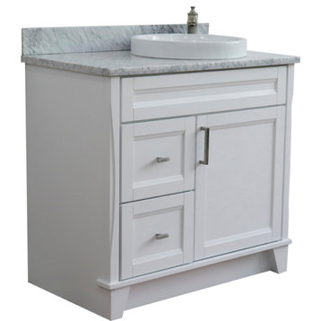 37" Single Sink Vanity, White Finish Top With White Carrara Marble