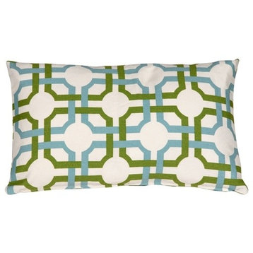 Pillow Decor - Waverly Groovy Grille Throw Pillow, Green, Blue and Cream, 12" X