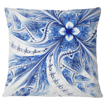 Light Blue Fractal Flower Pattern Digital Floral Throw Pillow, 16"x16"